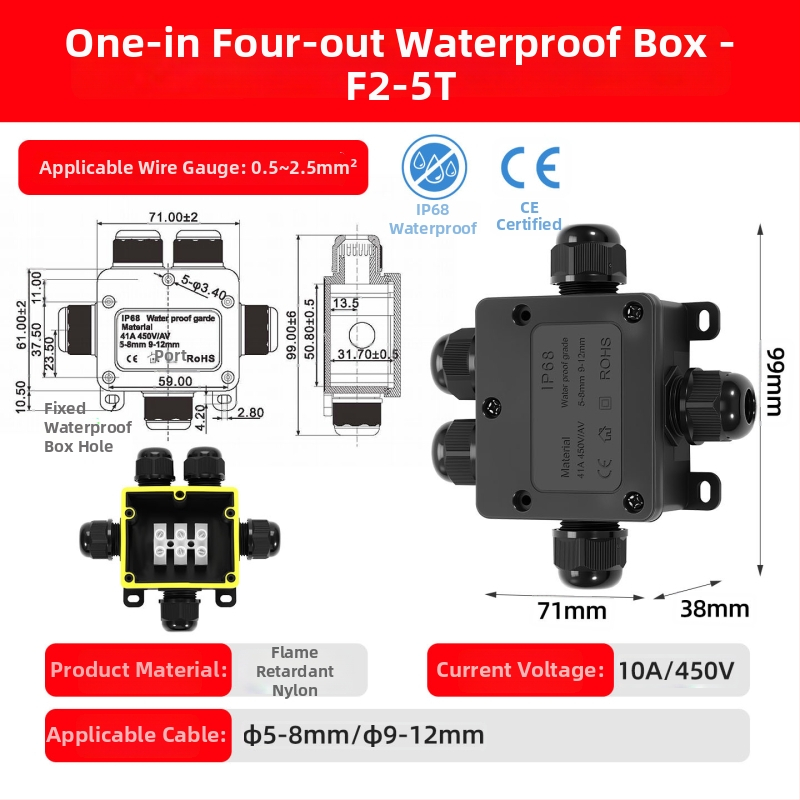 Kenaton Външна водоустойчива кутия за свързване със терминали, нейлонова огнеупорна обвивка, IP68, монтажни уши