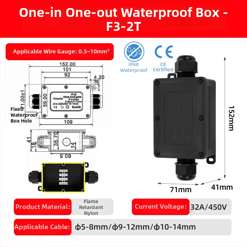 Kenaton Външна водоустойчива кутия за свързване със терминали, нейлонова огнеупорна обвивка, IP68, монтажни уши