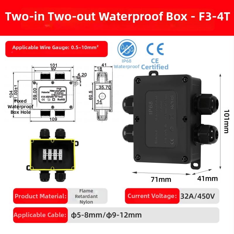 Kenaton Външна водоустойчива кутия за свързване със терминали, нейлонова огнеупорна обвивка, IP68, монтажни уши