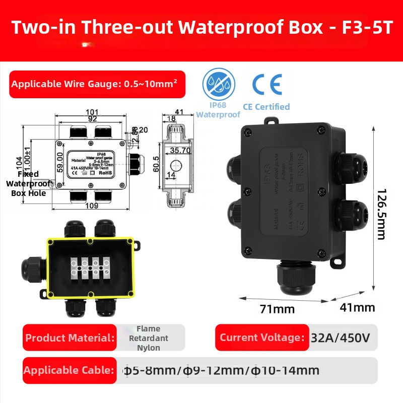 Kenaton Външна водоустойчива кутия за свързване със терминали, нейлонова огнеупорна обвивка, IP68, монтажни уши