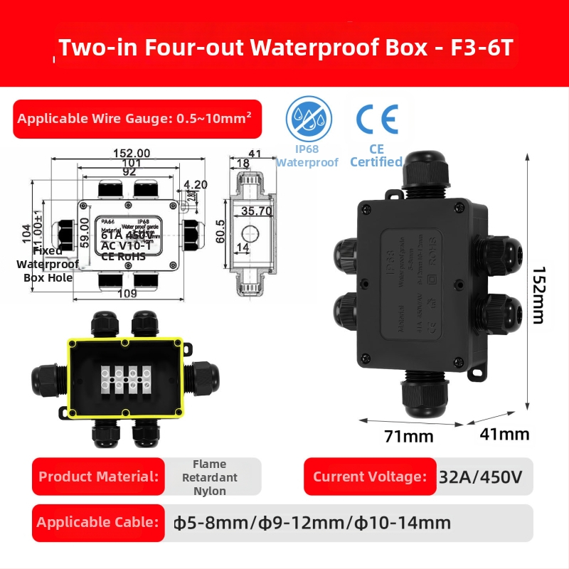 Kenaton Външна водоустойчива кутия за свързване със терминали, нейлонова огнеупорна обвивка, IP68, монтажни уши