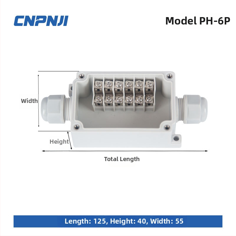 Išorinio atsparaus vandeniui jungčių dėžė su 6P terminalų bloku, kabelių sandarikliais ir ABS plastiko korpusu