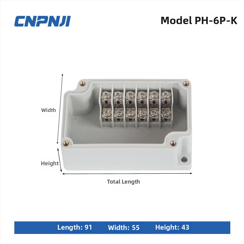 Išorinio atsparaus vandeniui jungčių dėžė su 6P terminalų bloku, kabelių sandarikliais ir ABS plastiko korpusu