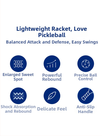 Pickleballi reket klaaskiududest, sise- ja välistingimustes kasutamiseks, kohandatav; kaal 280 g (ühe löögi jaoks) või 760 g (kogu komplekt); bränd Kenier