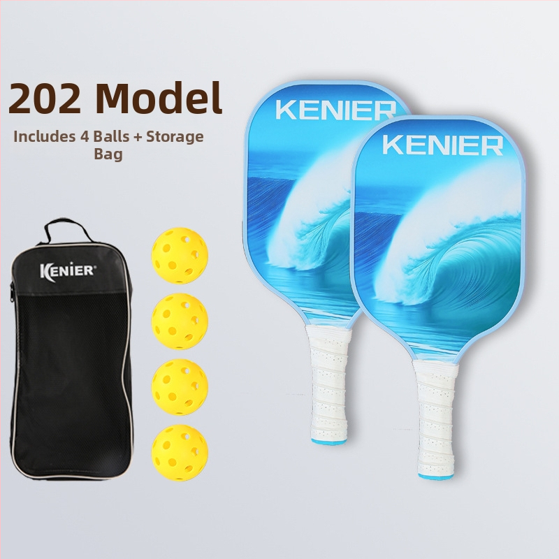 Pickleballi reket klaaskiududest, sise- ja välistingimustes kasutamiseks, kohandatav; kaal 280 g (ühe löögi jaoks) või 760 g (kogu komplekt); bränd Kenier