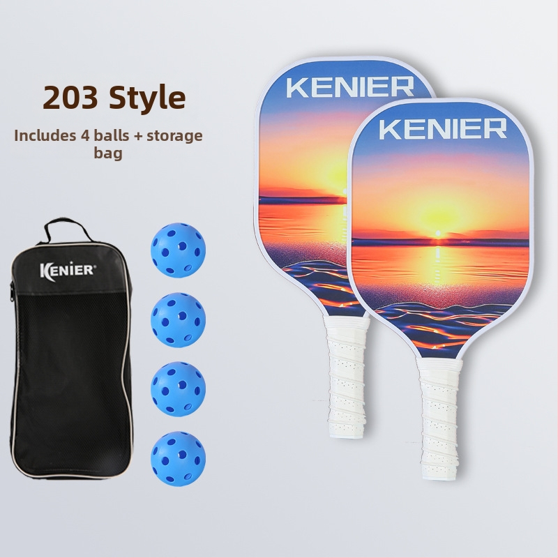 Pickleballi reket klaaskiududest, sise- ja välistingimustes kasutamiseks, kohandatav; kaal 280 g (ühe löögi jaoks) või 760 g (kogu komplekt); bränd Kenier