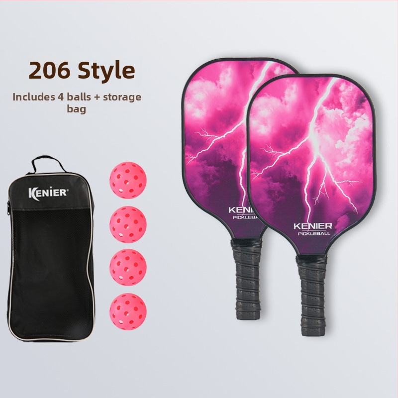 Pickleballi reket klaaskiududest, sise- ja välistingimustes kasutamiseks, kohandatav; kaal 280 g (ühe löögi jaoks) või 760 g (kogu komplekt); bränd Kenier