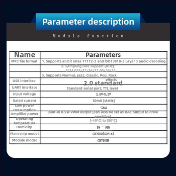 CH7800 balso modulis su USB sąsaja, serijinės jungties valdymas, 100V maitinimas, išorinio stiprintuvo palaikymas, MP3 garso atkūrimas