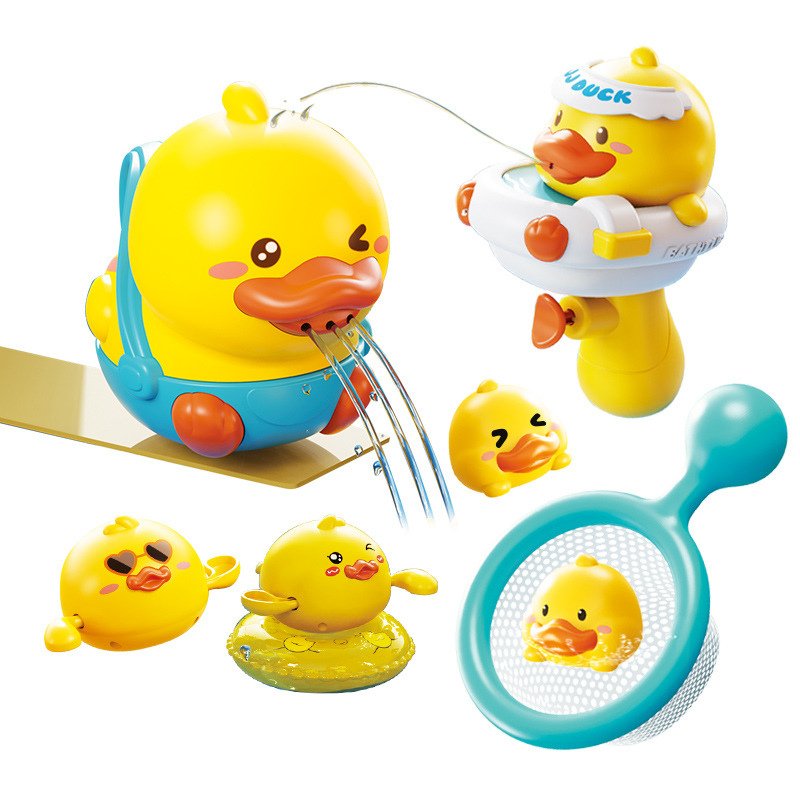 Vannas rotaļlietu komplekts ar pīli — plastmasas ūdens rotaļlietas bērniem; veicina jutīgumu, kognitīvo attīstību un roku- acu koordināciju; piemērots vecumam 4–6 gadiem.