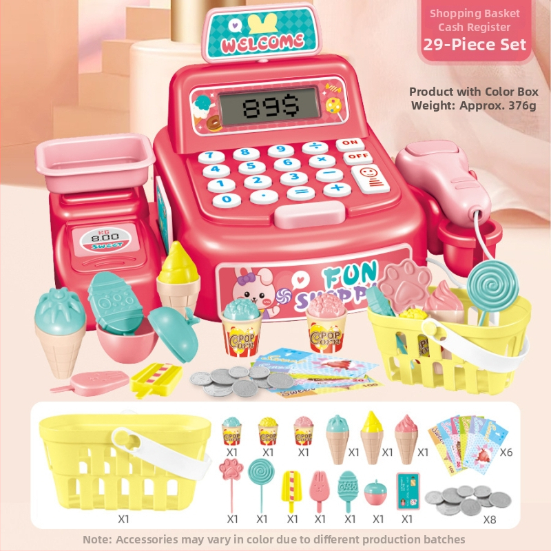 Vaikų simuliuota kasa su realiu skaičiavimu, garsu ir šviesa — daugiafunkcinė edukacinė žaislinė kasa 4–6 metų vaikams (Medžiaga: plastikas; Tipas: simuliuota kasa; Savybės: realus skaičiavimas su garsu ir šviesa)