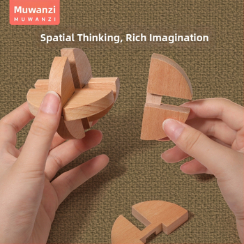 Medinė Kongming Lock/Luban Lock dėlionė – rankų ir proto ugdymui vaikams 4–6 m., OEM logotipo pritaikymas
