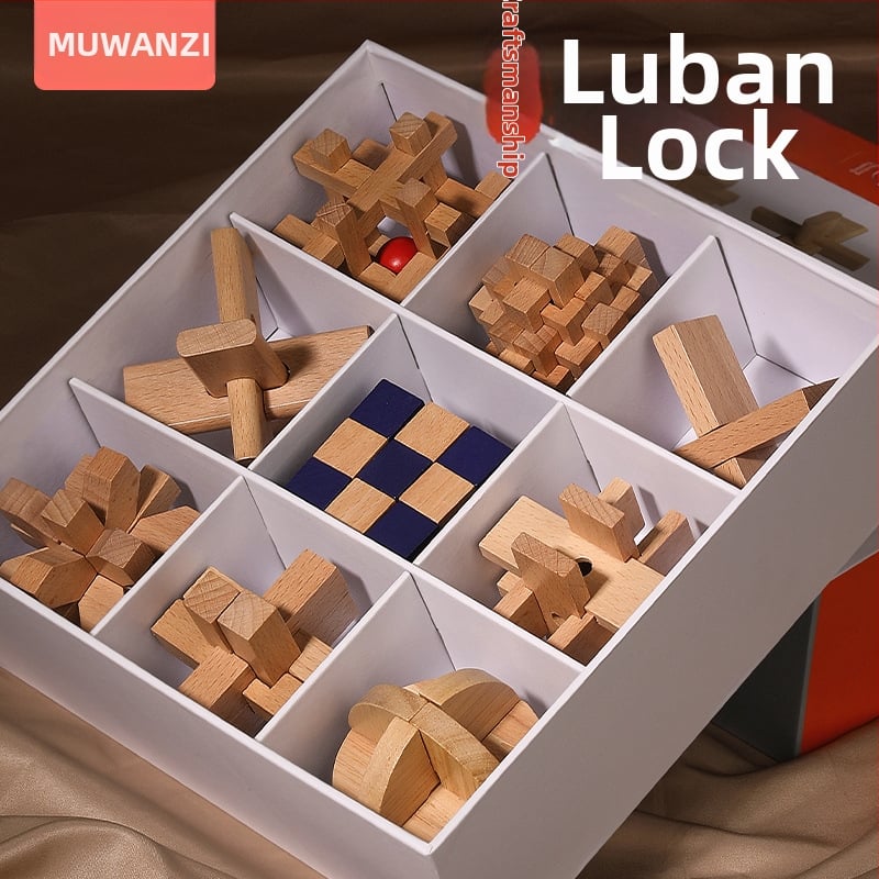 Medinė Kongming Lock/Luban Lock dėlionė – rankų ir proto ugdymui vaikams 4–6 m., OEM logotipo pritaikymas