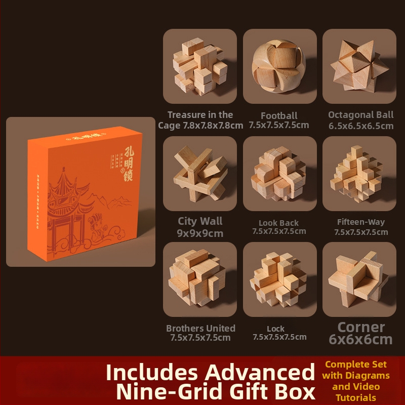 Medinė Kongming Lock/Luban Lock dėlionė – rankų ir proto ugdymui vaikams 4–6 m., OEM logotipo pritaikymas