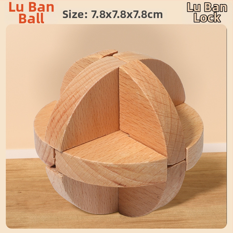 Medinė Kongming Lock/Luban Lock dėlionė – rankų ir proto ugdymui vaikams 4–6 m., OEM logotipo pritaikymas