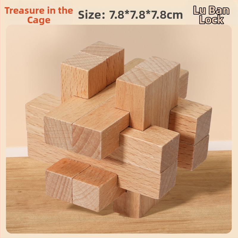 Medinė Kongming Lock/Luban Lock dėlionė – rankų ir proto ugdymui vaikams 4–6 m., OEM logotipo pritaikymas