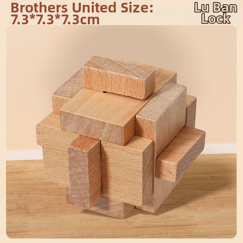 Medinė Kongming Lock/Luban Lock dėlionė – rankų ir proto ugdymui vaikams 4–6 m., OEM logotipo pritaikymas
