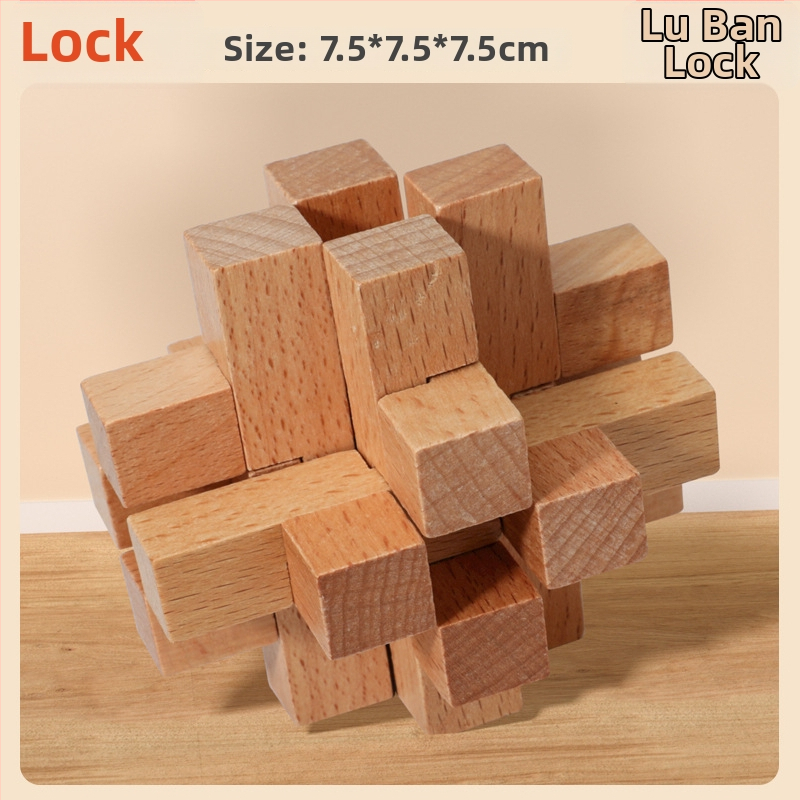 Medinė Kongming Lock/Luban Lock dėlionė – rankų ir proto ugdymui vaikams 4–6 m., OEM logotipo pritaikymas