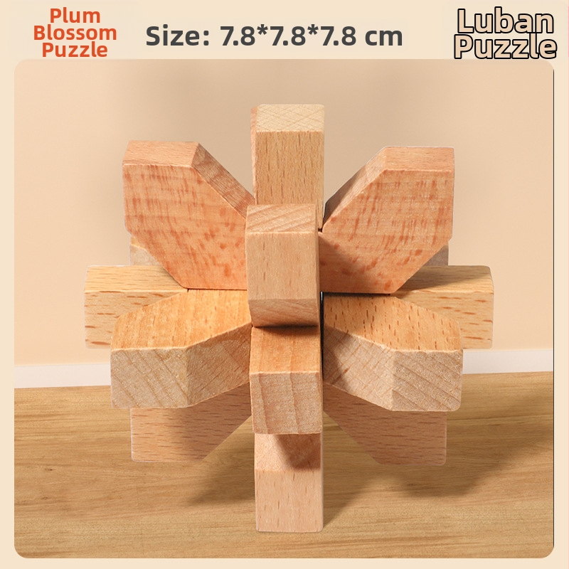 Medinė Kongming Lock/Luban Lock dėlionė – rankų ir proto ugdymui vaikams 4–6 m., OEM logotipo pritaikymas