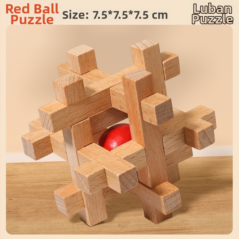 Medinė Kongming Lock/Luban Lock dėlionė – rankų ir proto ugdymui vaikams 4–6 m., OEM logotipo pritaikymas