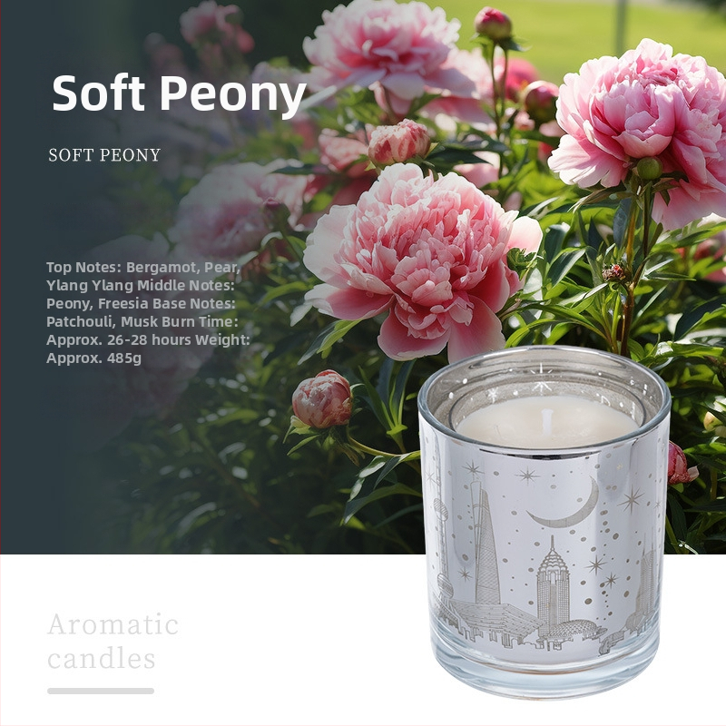 Aromaterapijas svece no sojas vaska, krūzes formā, ar izgriezto orientālo perlī LED gaismu un logotipu