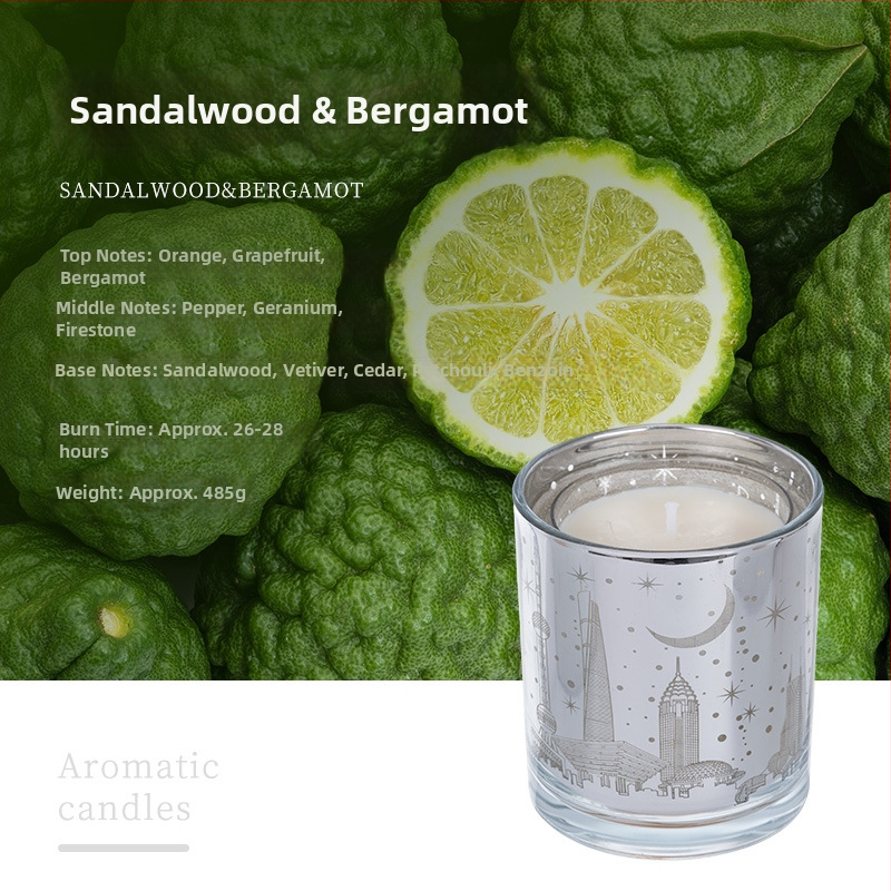 Aromaterapijas svece no sojas vaska, krūzes formā, ar izgriezto orientālo perlī LED gaismu un logotipu