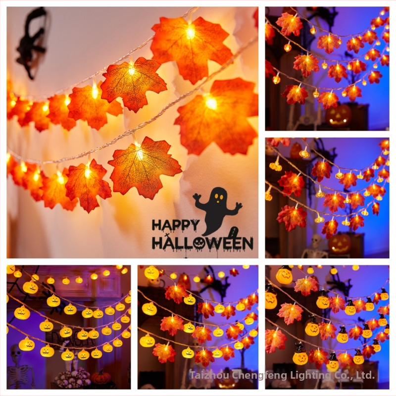 Maple Leaf Pumpkin LED grandinė šviesų, 40 LED, baterijomis maitinama, reguliuojamas ryškumas, IP43