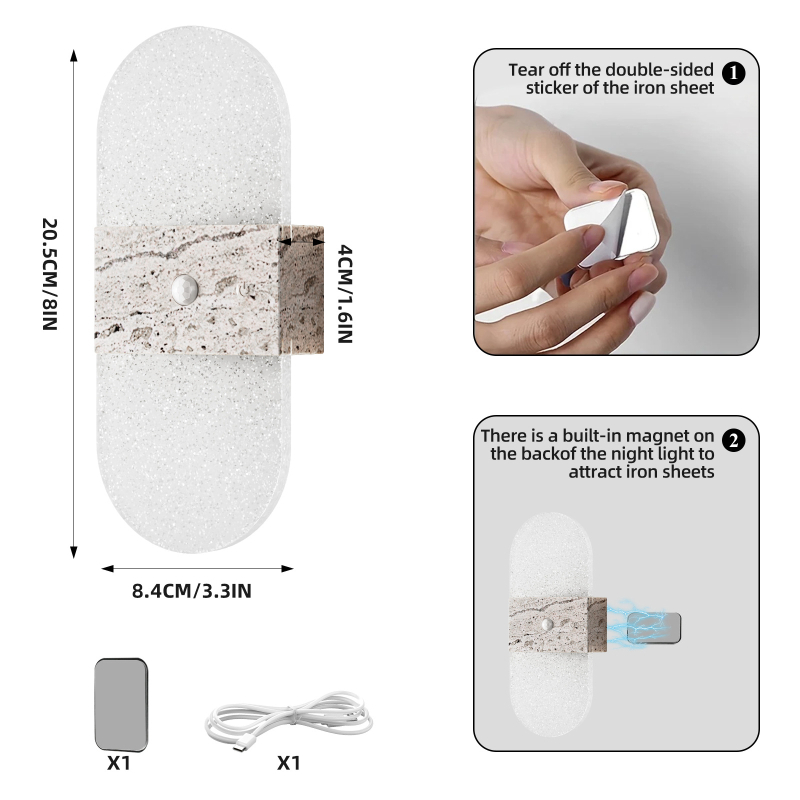 LED τοίχικο νυχτερινό φως με αισθητήρα κίνησης, επαναφορτιζόμενη ενσωματωμένη μπαταρία, ασύρματο, ακρυλικό κάλυμμα