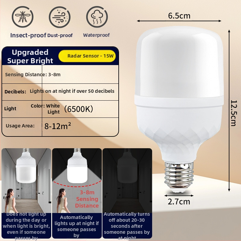 Lampa LED cu senzor radar și control vocal, bază E27, CRI 70-80, garanție 3 ani