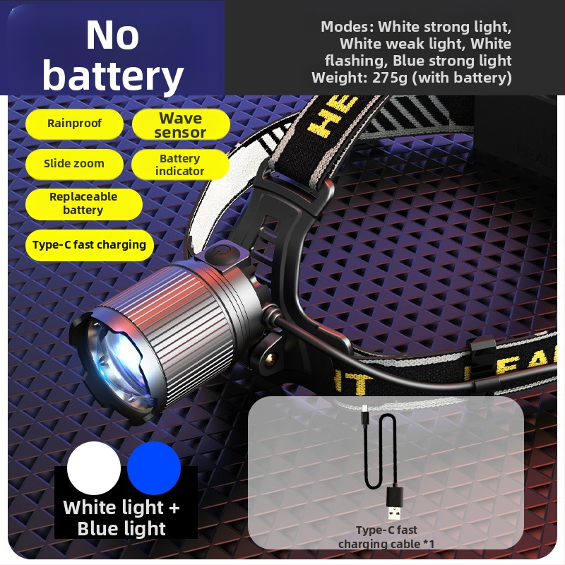 Galvos žibintas LED su dviem šviesos šaltiniais, jutiklinis aktyvavimas, priartinimas, 360° pasukimas, įkraunamas