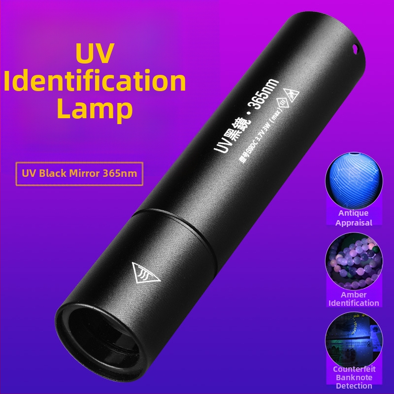 Įkraunama UV Wood's lemputė 365 nm su LED šviesa fluorescencijos aptikimui, aliuminio lydinio korpusas, 800 mAh baterija, įkroviklis įtrauktas