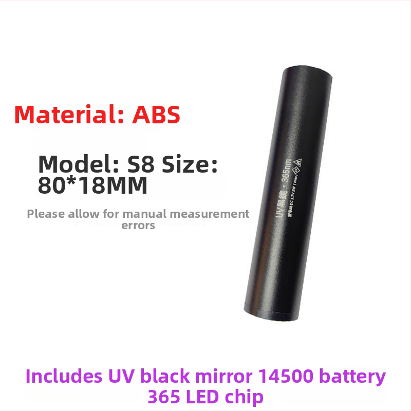 Įkraunama UV Wood's lemputė 365 nm su LED šviesa fluorescencijos aptikimui, aliuminio lydinio korpusas, 800 mAh baterija, įkroviklis įtrauktas