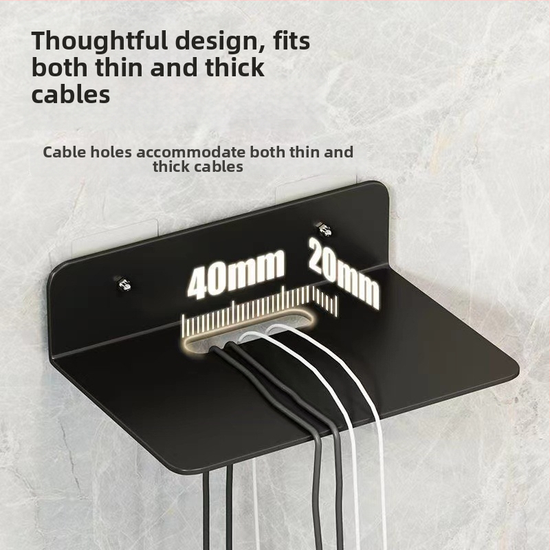 Стенно монтирана мултифункционална полка за проектор, рутер и сет-топ бокс - без пробиване, карбонова стомана, еднослойна конструкция, семпъл модерен дизайн