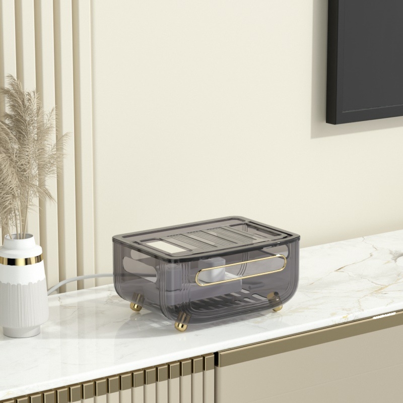 Routerio saugyklos dėžutė – 3 aukštų stalinis organizatorius maršrutizatoriui, modemiui ir set‑top dėžei, dulkių atsparus, plastikas, be montavimo ir gręžimo, šviesos prabangos stilius