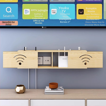 Medinis laikiklis WiFi maršrutizatoriui ir TV dėžei | be gręžimo, 1 sluoksnis, svetainės organizavimui