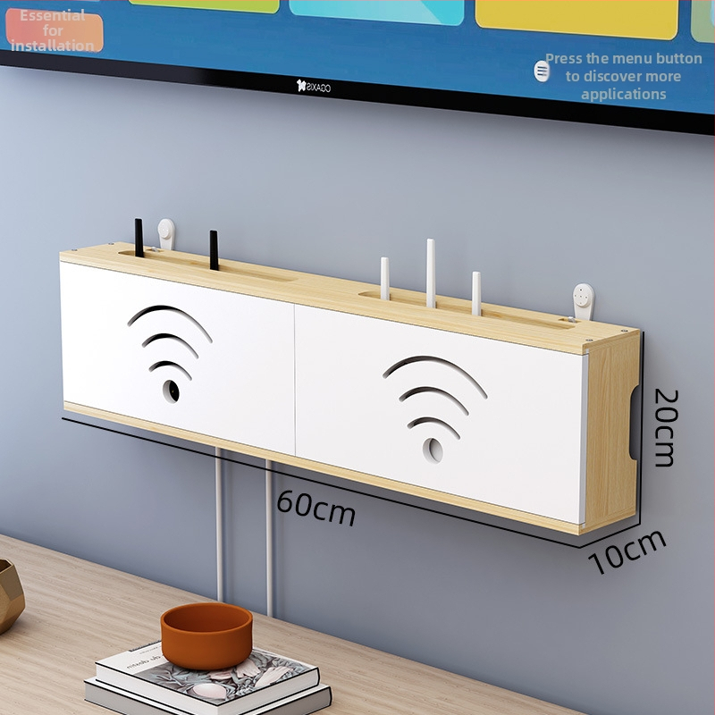 Medinis laikiklis WiFi maršrutizatoriui ir TV dėžei | be gręžimo, 1 sluoksnis, svetainės organizavimui