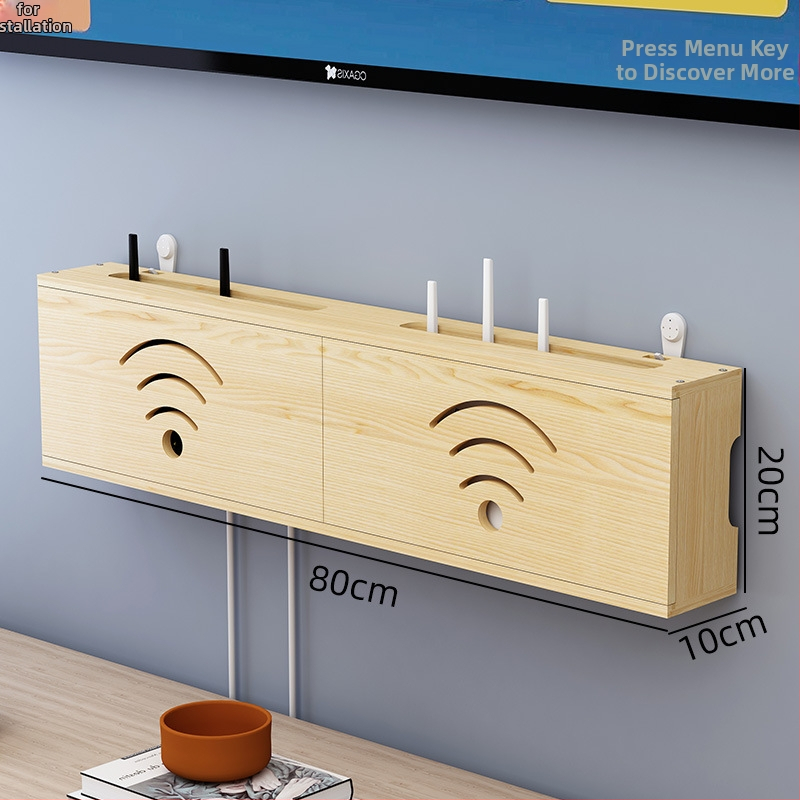 Medinis laikiklis WiFi maršrutizatoriui ir TV dėžei | be gręžimo, 1 sluoksnis, svetainės organizavimui