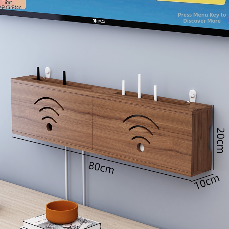 Medinis laikiklis WiFi maršrutizatoriui ir TV dėžei | be gręžimo, 1 sluoksnis, svetainės organizavimui