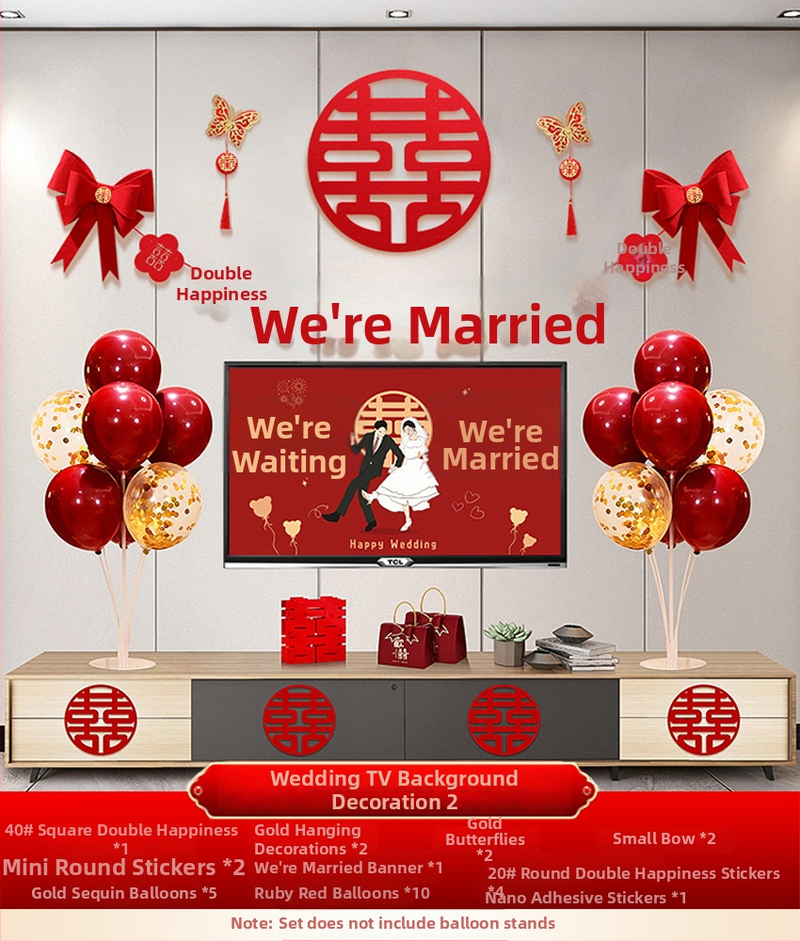 Vestuvinė sieninė dekoracija iš nepluošto audinio – Xi ženklas, skirta svetainei ir miegamajam, prekinis ženklas Aili Sha, kodas 0178