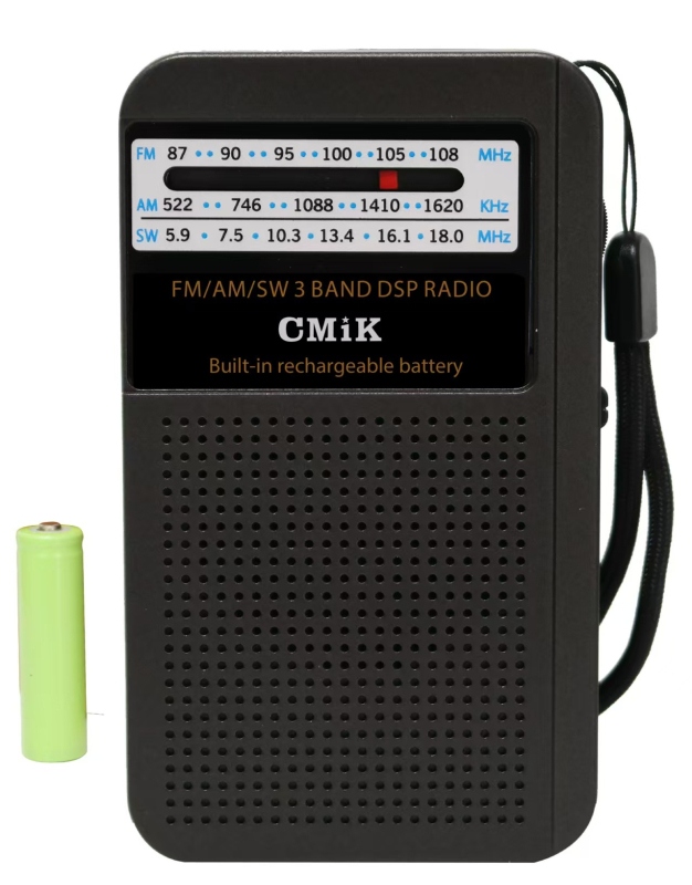 Nešiojamas radijas senjorams su įmontuotu garsiakalbiu, rankinis reguliavimas, mono garsas, MP3 palaikymas, baterijos talpa mažiau kaip 1000 mAh