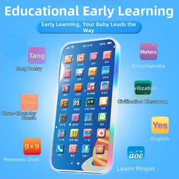 Töltést igénylő érintéses játéktelefon babáknak – elektronikus oktató eszköz felvétellel és zenével; műanyag test; lítium akkumulátor; kor 0-3 év