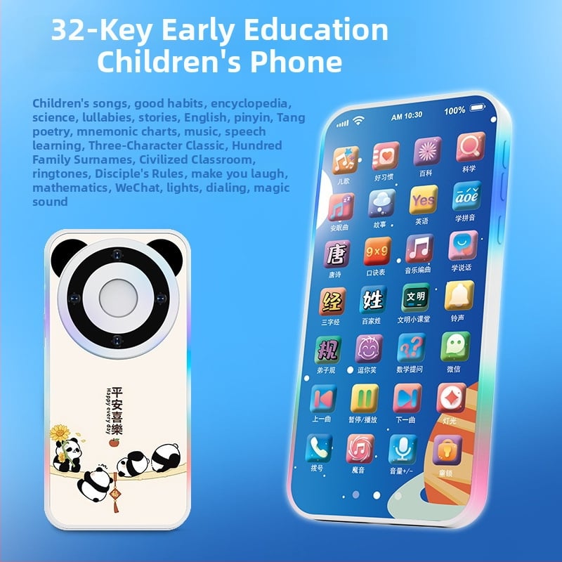 Töltést igénylő érintéses játéktelefon babáknak – elektronikus oktató eszköz felvétellel és zenével; műanyag test; lítium akkumulátor; kor 0-3 év