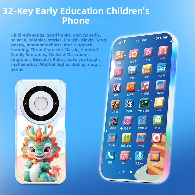 Töltést igénylő érintéses játéktelefon babáknak – elektronikus oktató eszköz felvétellel és zenével; műanyag test; lítium akkumulátor; kor 0-3 év