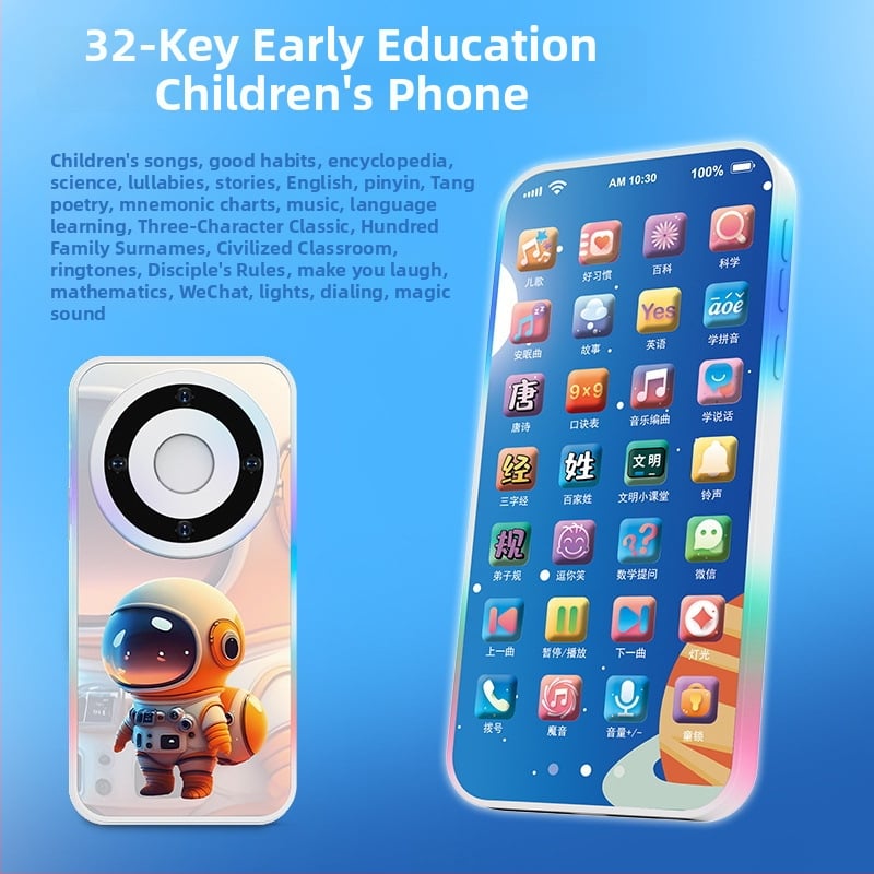 Töltést igénylő érintéses játéktelefon babáknak – elektronikus oktató eszköz felvétellel és zenével; műanyag test; lítium akkumulátor; kor 0-3 év