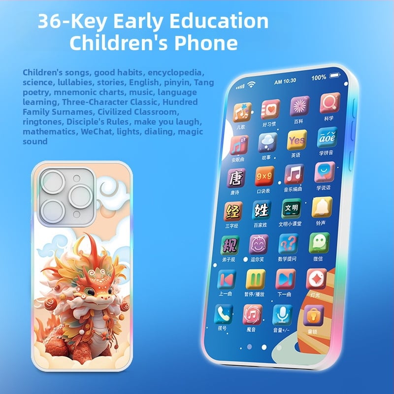 Töltést igénylő érintéses játéktelefon babáknak – elektronikus oktató eszköz felvétellel és zenével; műanyag test; lítium akkumulátor; kor 0-3 év