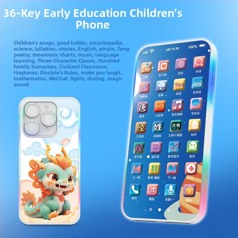 Töltést igénylő érintéses játéktelefon babáknak – elektronikus oktató eszköz felvétellel és zenével; műanyag test; lítium akkumulátor; kor 0-3 év