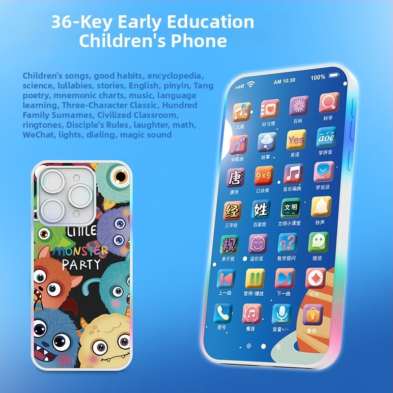 Töltést igénylő érintéses játéktelefon babáknak – elektronikus oktató eszköz felvétellel és zenével; műanyag test; lítium akkumulátor; kor 0-3 év