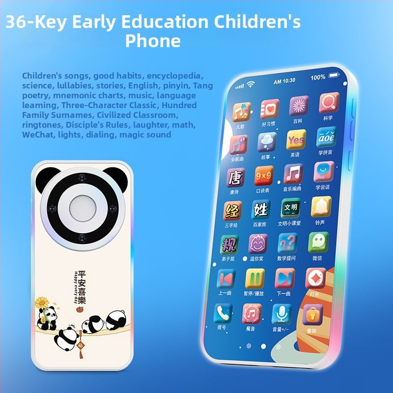 Töltést igénylő érintéses játéktelefon babáknak – elektronikus oktató eszköz felvétellel és zenével; műanyag test; lítium akkumulátor; kor 0-3 év