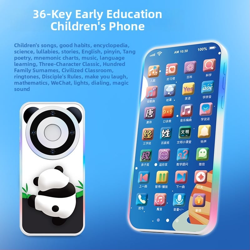 Töltést igénylő érintéses játéktelefon babáknak – elektronikus oktató eszköz felvétellel és zenével; műanyag test; lítium akkumulátor; kor 0-3 év