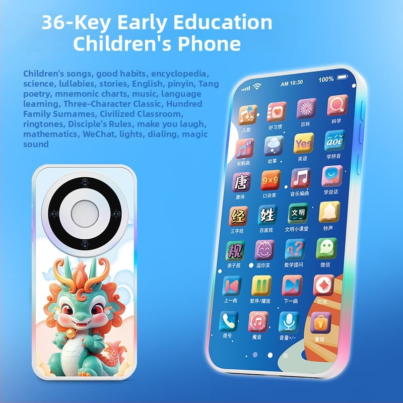 Töltést igénylő érintéses játéktelefon babáknak – elektronikus oktató eszköz felvétellel és zenével; műanyag test; lítium akkumulátor; kor 0-3 év