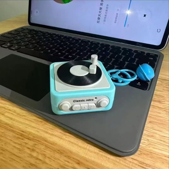 Mini retro gramofono muzikos dėžutė – plastikas, raktų pakabukas, šiuolaikiškas minimalistinis dizainas, dovana